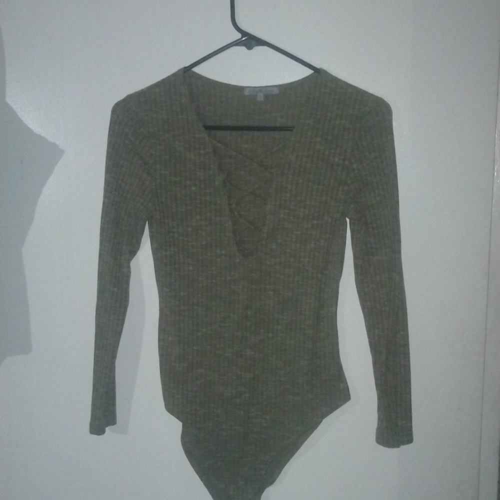 Charlotte Russe Olive Long Sleeve Bodysuit